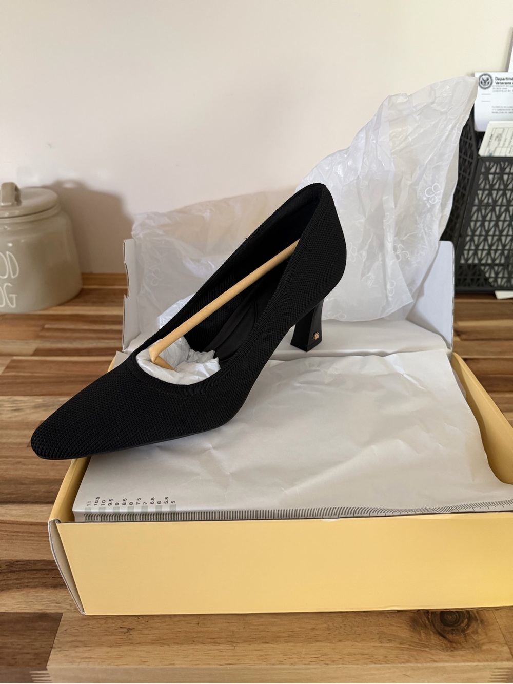 Black Pointed Mid Heel Pumps for Women